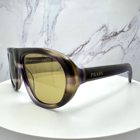 New PRADA Sunglasses Brown Striped Laguna Aviator Shield Mask New - Picture 9 of 16